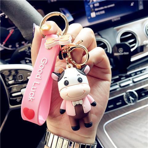 Korean Creative Trending Cute Cow Keychain Girl Heart Cartoon Doll Key Chain Simple Children Gift