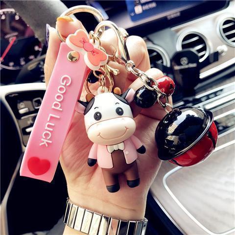 Korean Creative Trending Cute Cow Keychain Girl Heart Cartoon Doll Key Chain Simple Children Gift