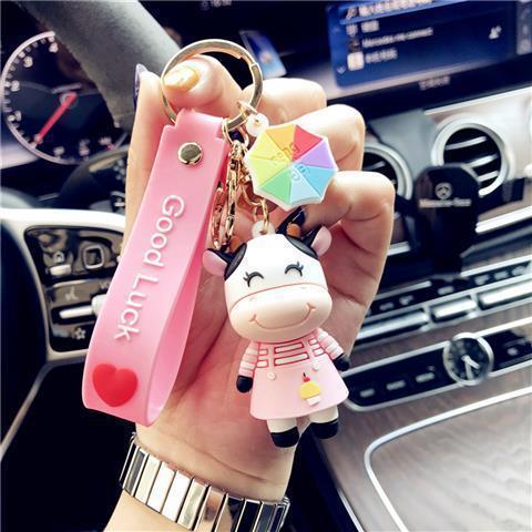 Korean Creative Trending Cute Cow Keychain Girl Heart Cartoon Doll Key Chain Simple Children Gift