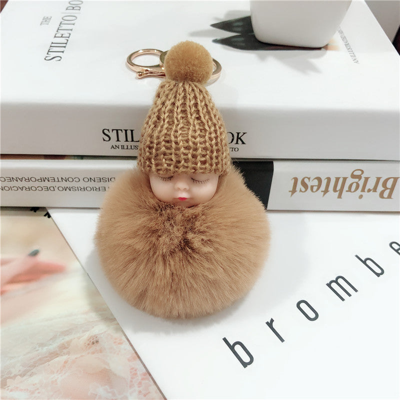 Sleeping Cute Fuzzy Ball Pendant Cute Doll Keychain