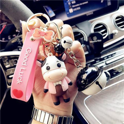 Korean Creative Trending Cute Cow Keychain Girl Heart Cartoon Doll Key Chain Simple Children Gift