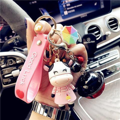 Korean Creative Trending Cute Cow Keychain Girl Heart Cartoon Doll Key Chain Simple Children Gift