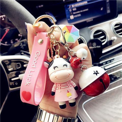 Korean Creative Trending Cute Cow Keychain Girl Heart Cartoon Doll Key Chain Simple Children Gift