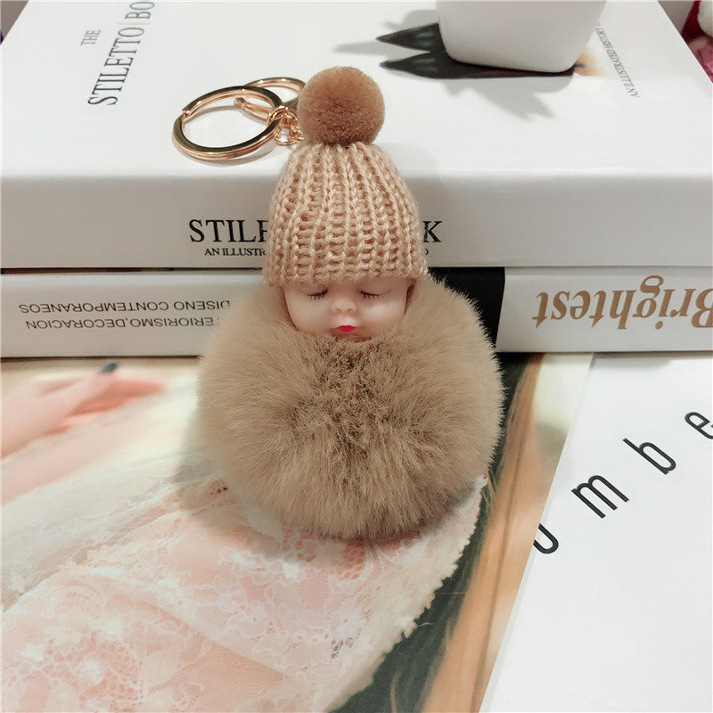 Sleeping Cute Fuzzy Ball Pendant Cute Doll Keychain