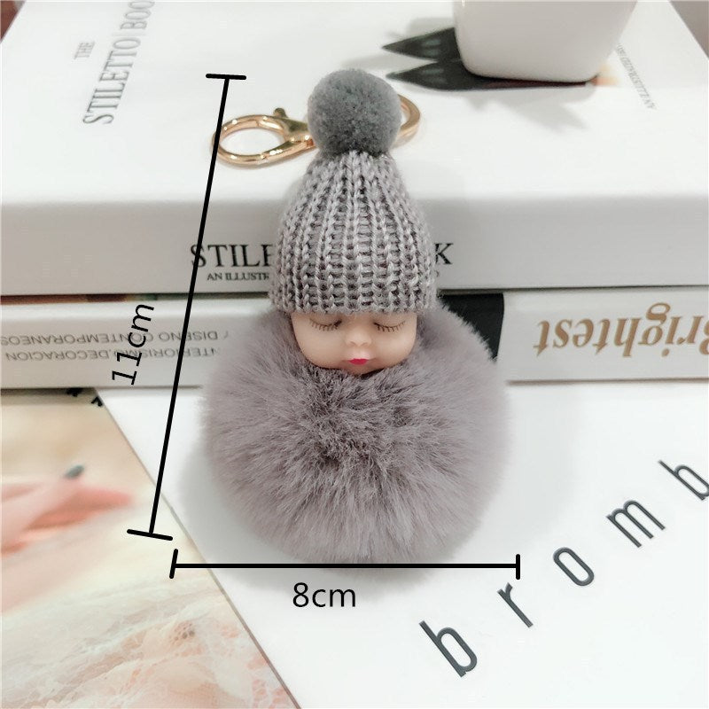 Sleeping Cute Fuzzy Ball Pendant Cute Doll Keychain