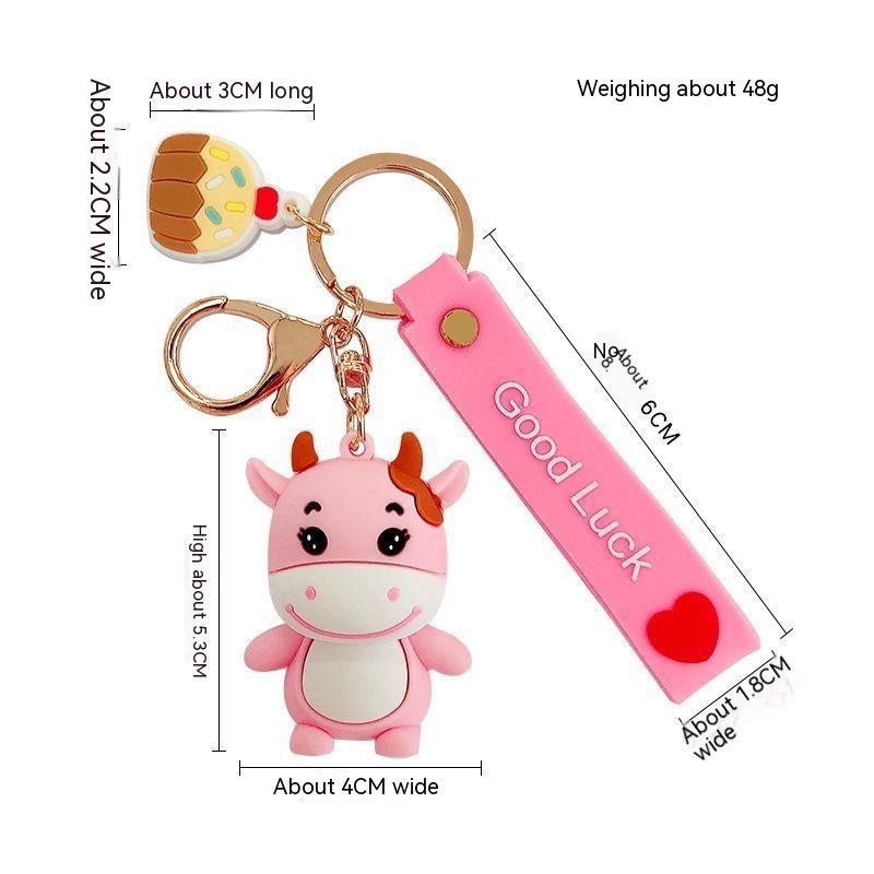 Korean Creative Trending Cute Cow Keychain Girl Heart Cartoon Doll Key Chain Simple Children Gift