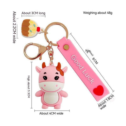 Korean Creative Trending Cute Cow Keychain Girl Heart Cartoon Doll Key Chain Simple Children Gift