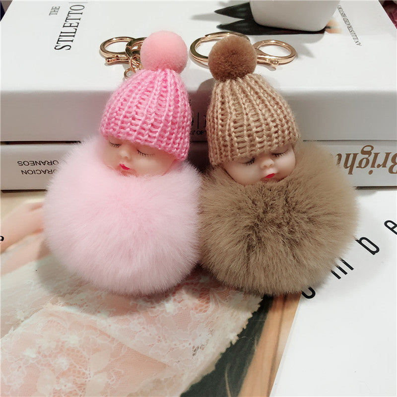 Sleeping Cute Fuzzy Ball Pendant Cute Doll Keychain