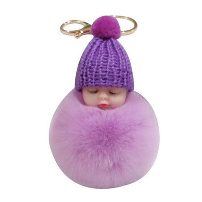 Sleeping Cute Fuzzy Ball Pendant Cute Doll Keychain