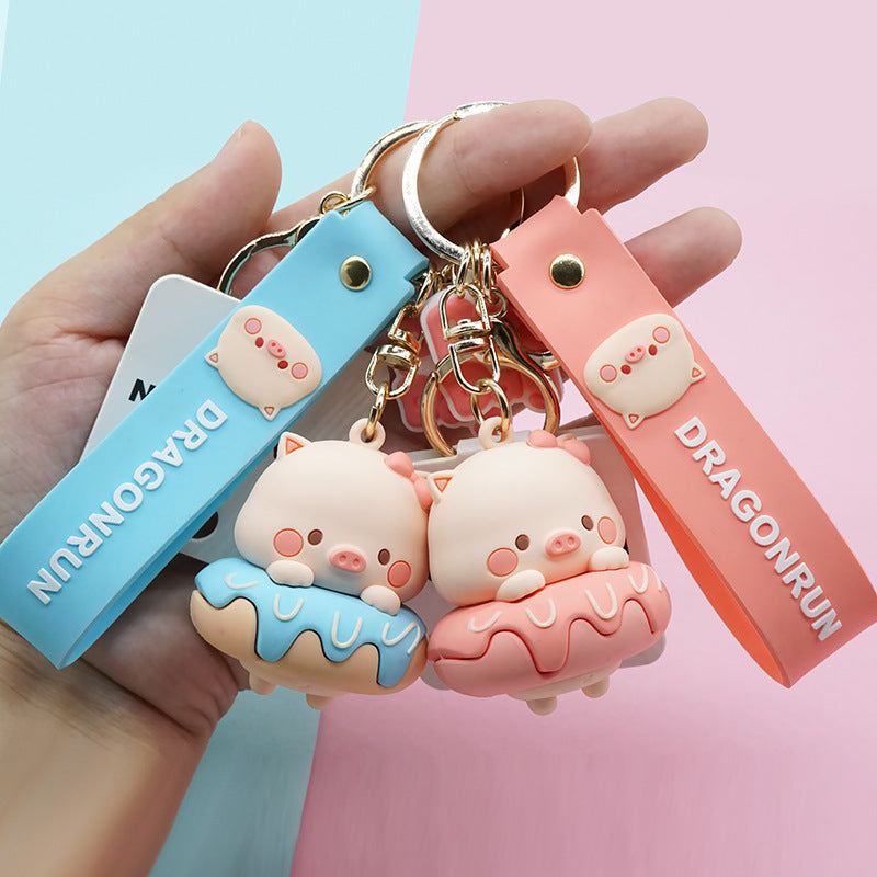 Lying Pig Keychain Female Cute Creative Bag Charm