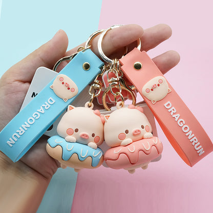 Lying Pig Keychain Female Cute Creative Bag Charm