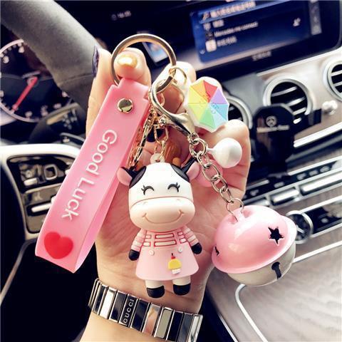 Korean Creative Trending Cute Cow Keychain Girl Heart Cartoon Doll Key Chain Simple Children Gift