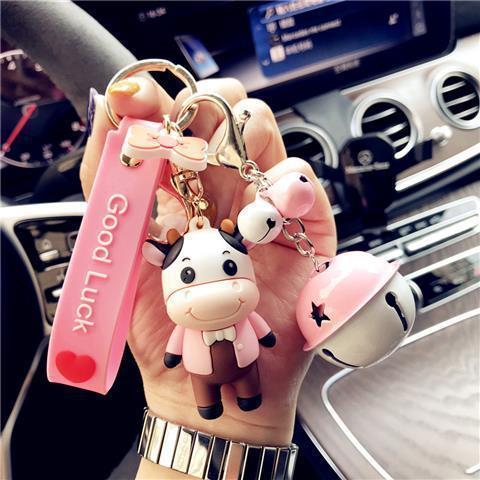 Korean Creative Trending Cute Cow Keychain Girl Heart Cartoon Doll Key Chain Simple Children Gift